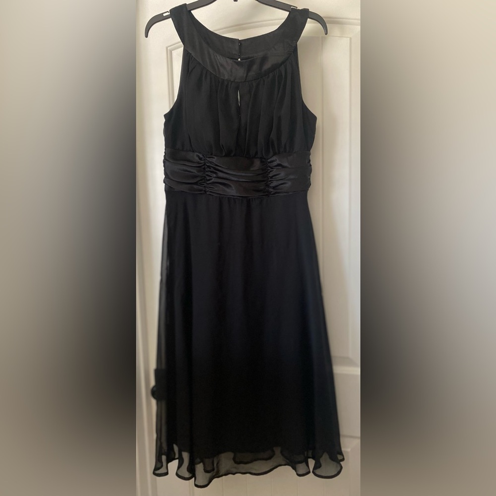 Connected Apparel Black Midi Dress (14) formal, cocktail, flowy lined,